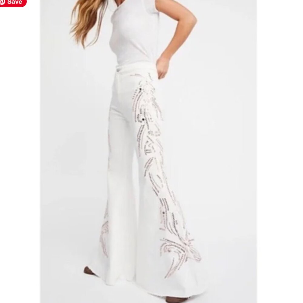 NWT Free People float on crystal embellished flare jeans